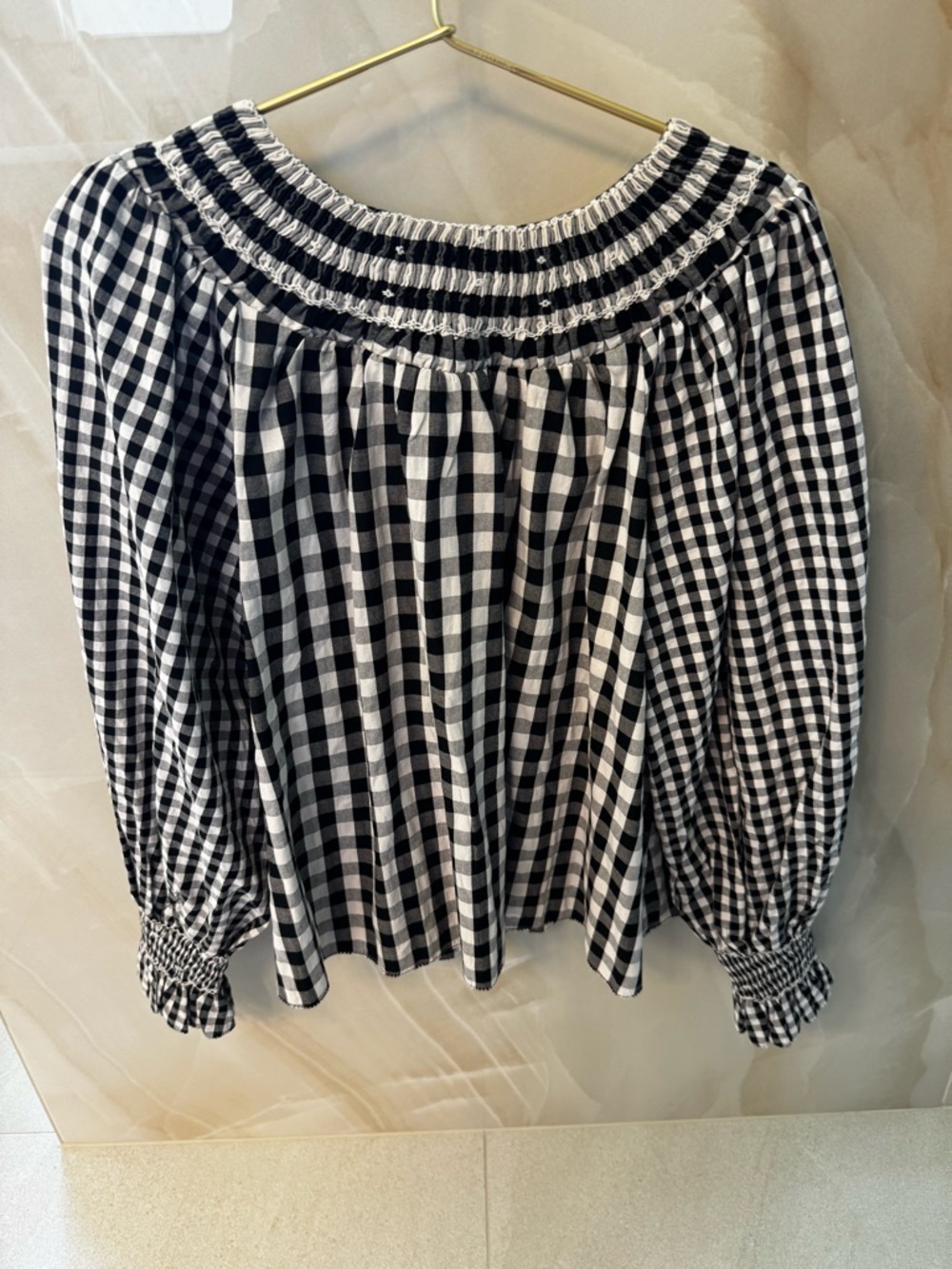 HUNTER BELL Black & White Gingham Smocked  Blouse